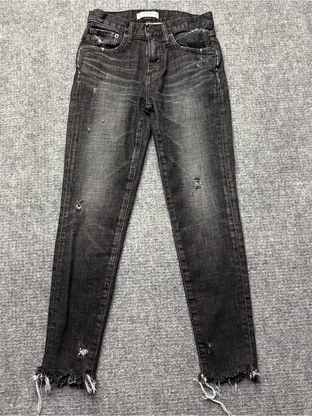 Moussy Vintage Jeans Womens 24x25 Black  Diana Skinny Frayed Hem Japan Made